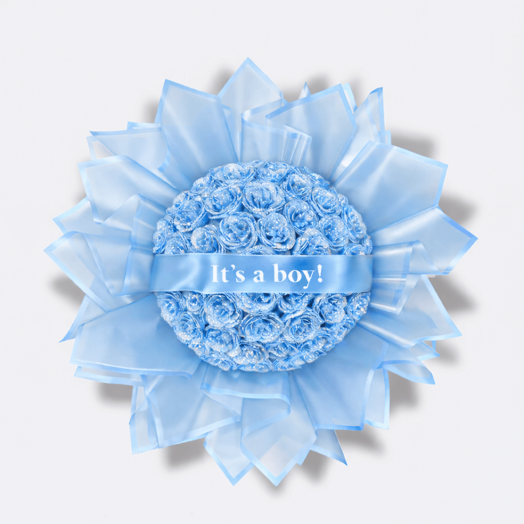 Babyblauw glitterrozen boeket Floweris